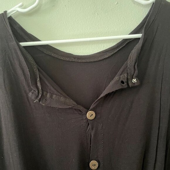 Classic black long sleeved button down v-neck top blouse comfortable knot detail - Picture 3 of 5